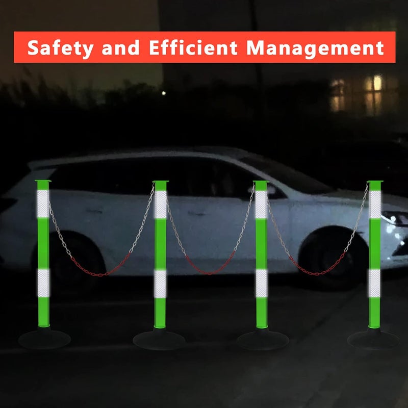 Alyoen Traffic Delineator Post with Weighted Base & Reflective Collars,Adjustable Parking Cones,Orange Driveway Barrier Stanchion with 4 FT Chains for Traffic Crowd Control（Patented） - Image 2
